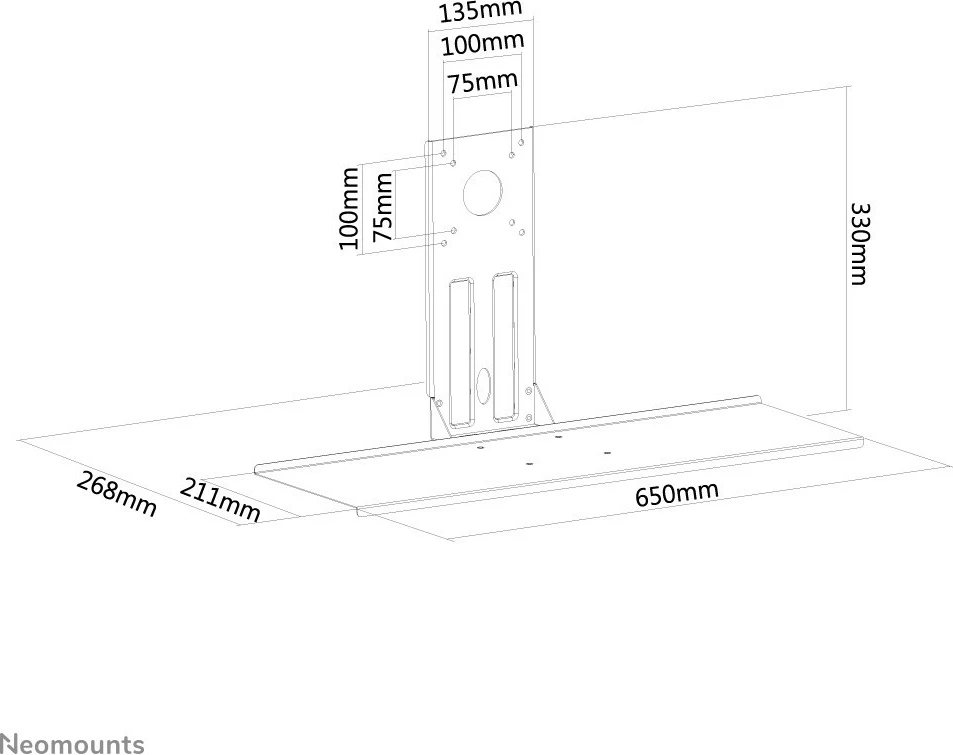 Raft tastiere/mausi Neomounts Newstar KEYB-V200BLACK, VESA 75x75/100x100, 65cm, çelik, e zezë