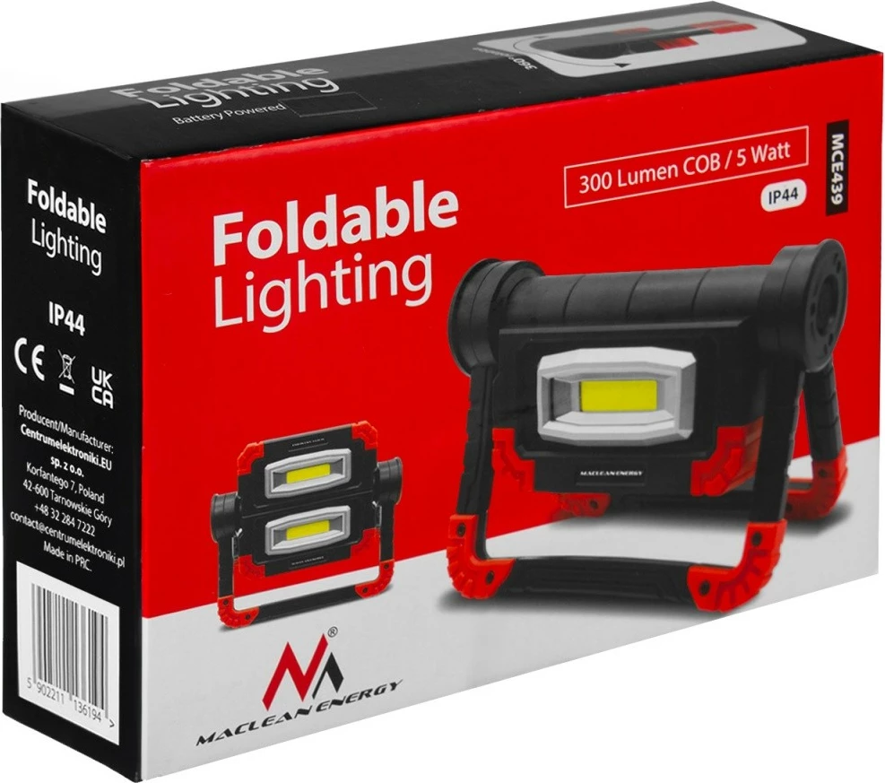 Llambë pune Maclean MCE439, LED COB, 300 lm, 3 mënyra ndriçimi, IP44, 6500K, e zezë/kuqe