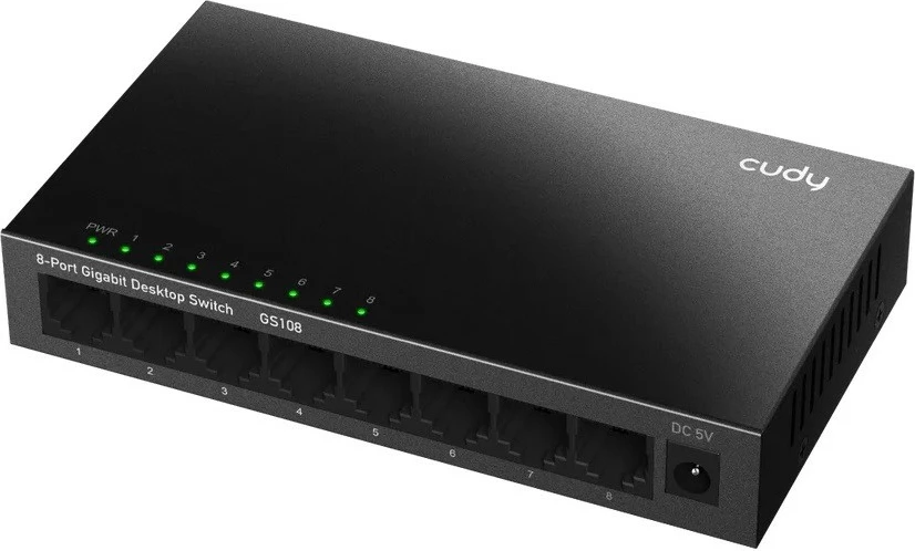 Switch Cudy GS108, 8 porta Gigabit, kasë metalike, i zi